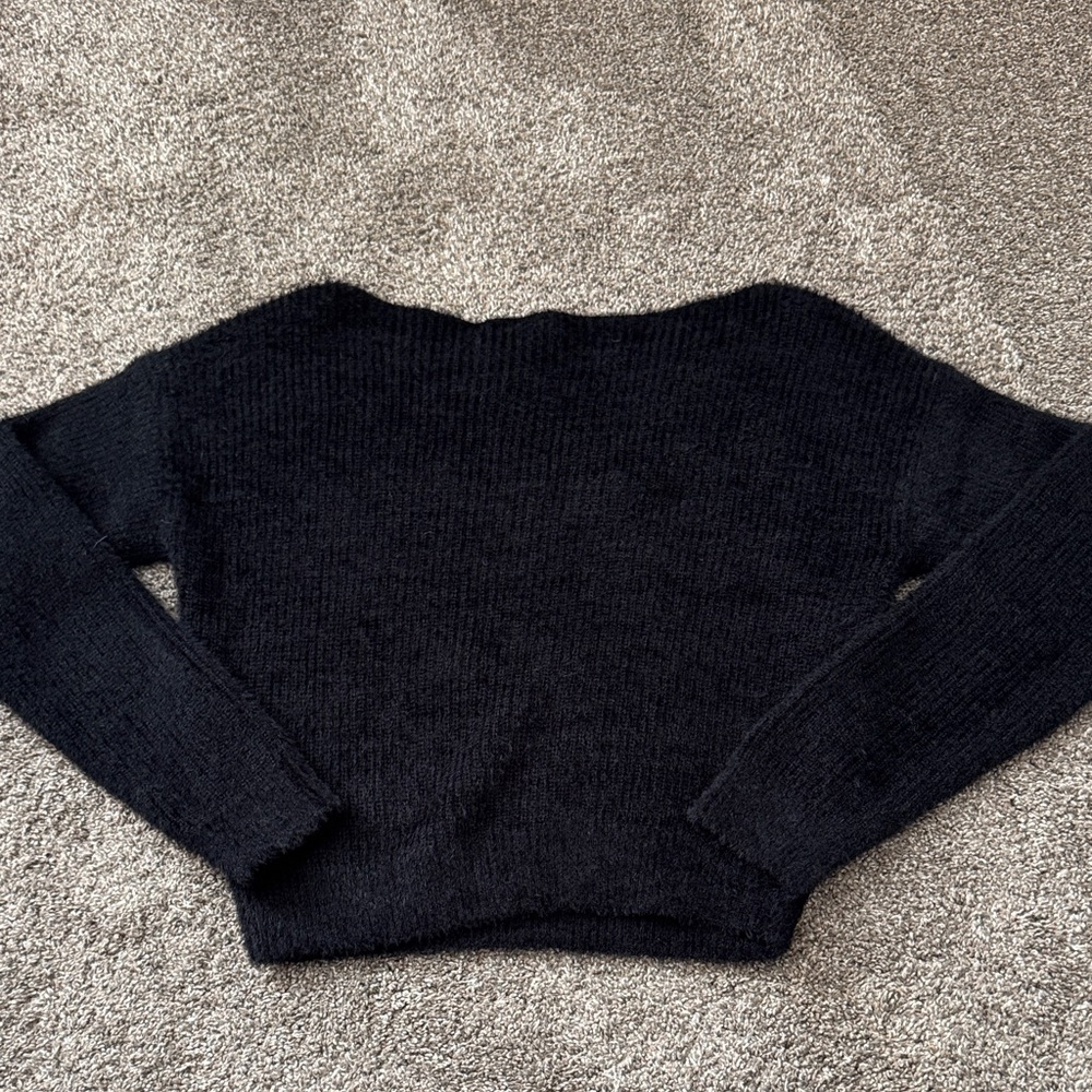 Abound Women's Wide Neck Soft Black Chenille Sweater - Picture 3 of 4